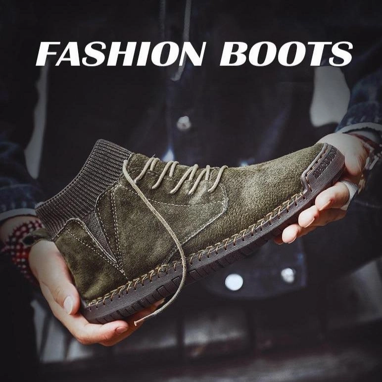 Fur Winter Boots Mens casual ankle boots suede retro lace-up boots fall/winter shoes for men