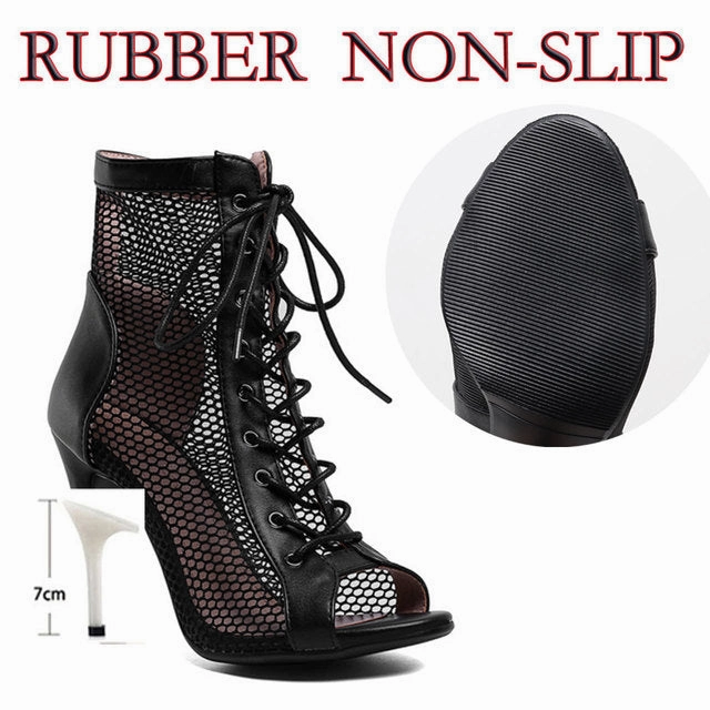 Rockabilly High Heels Fish Mouth Dance High Heels Mesh Boots