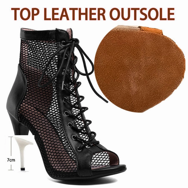 High Heel Walk Fish Mouth Dance High Heels Mesh Boots