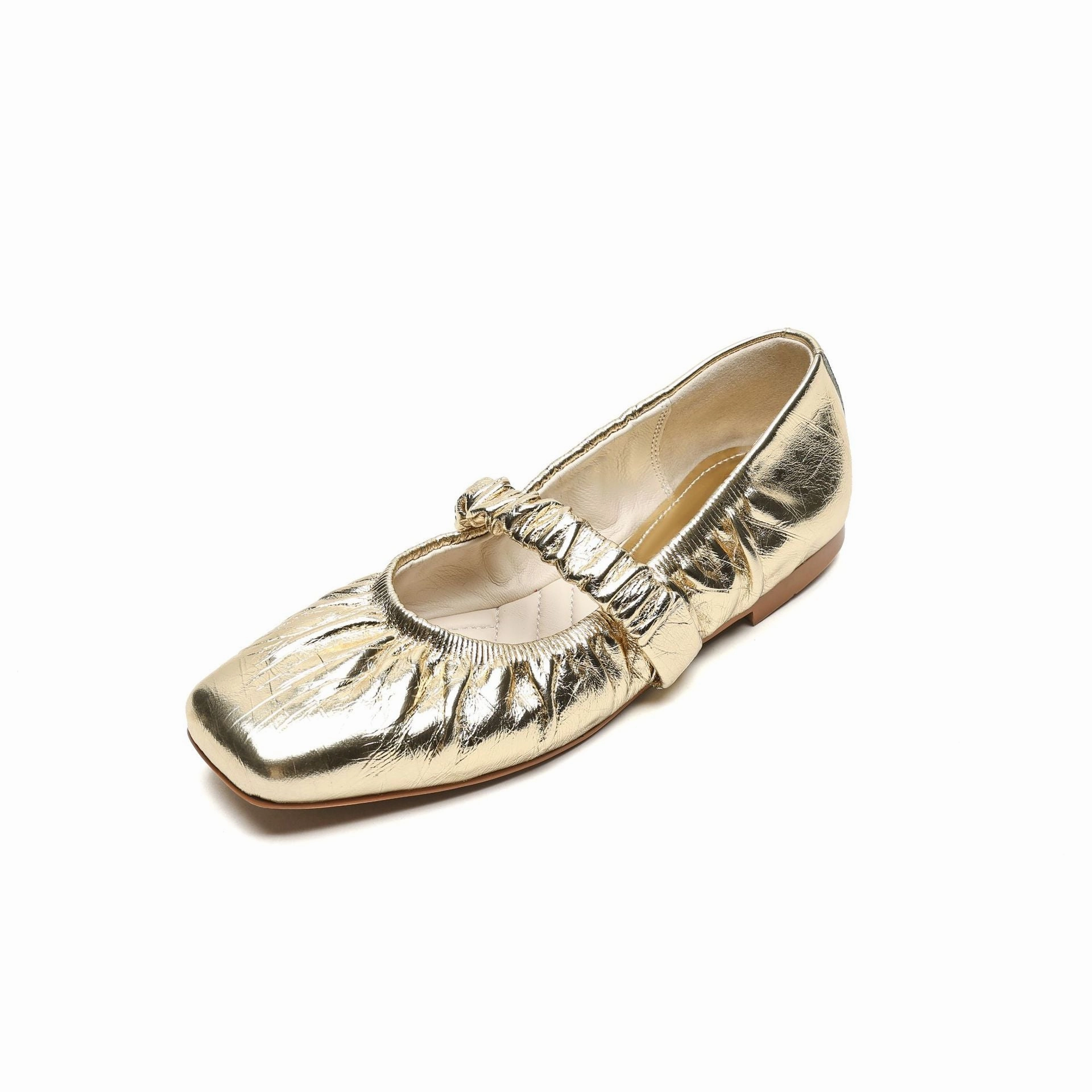 Flat Pleated Sheepskin Square Head Ankle-strap Shoes Women Princess Flats Shoes