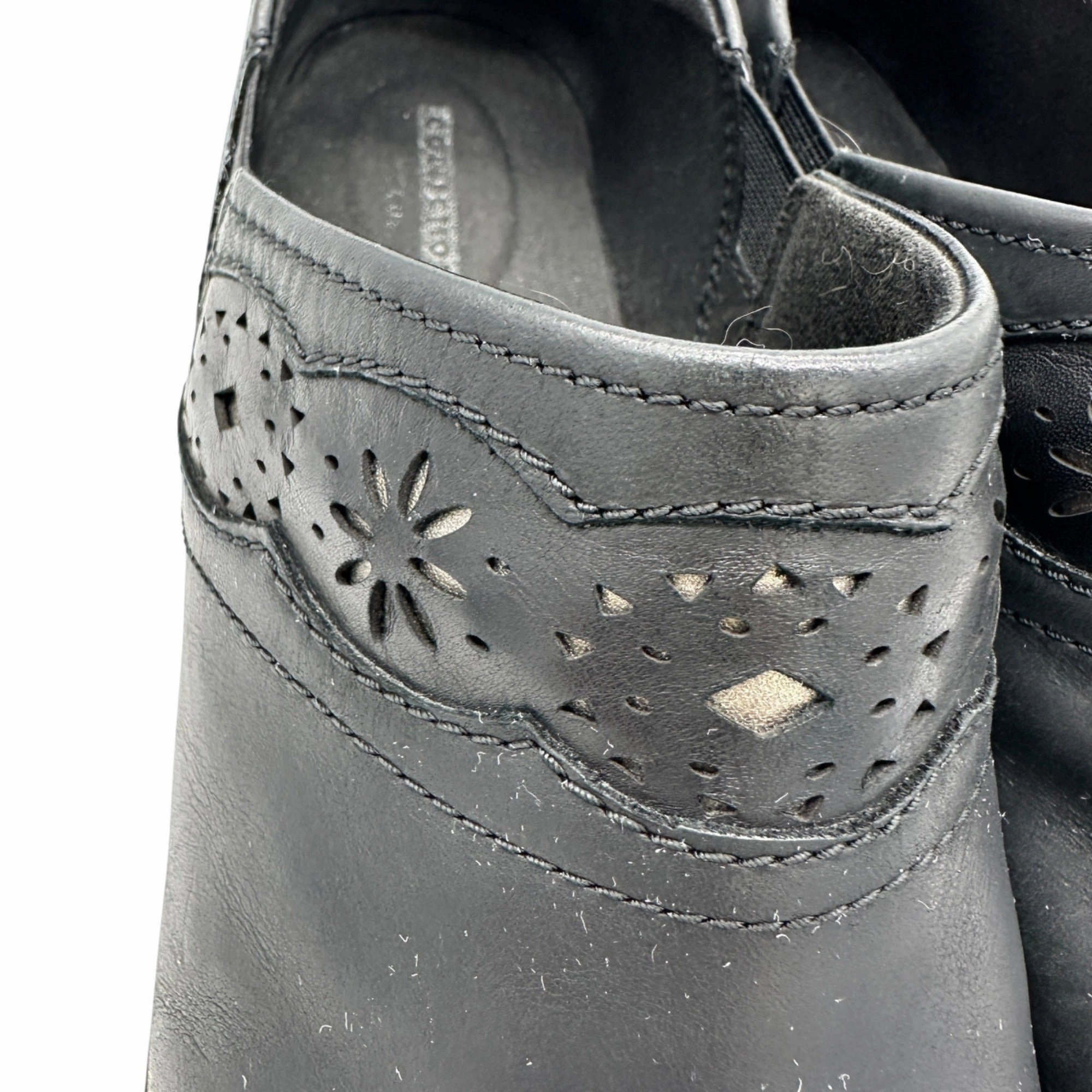 Collection by Clarks Marion Helen Clogs Womens 9.5W Black Leather Wedge Slip Ons Novablast 4 Running Shoes