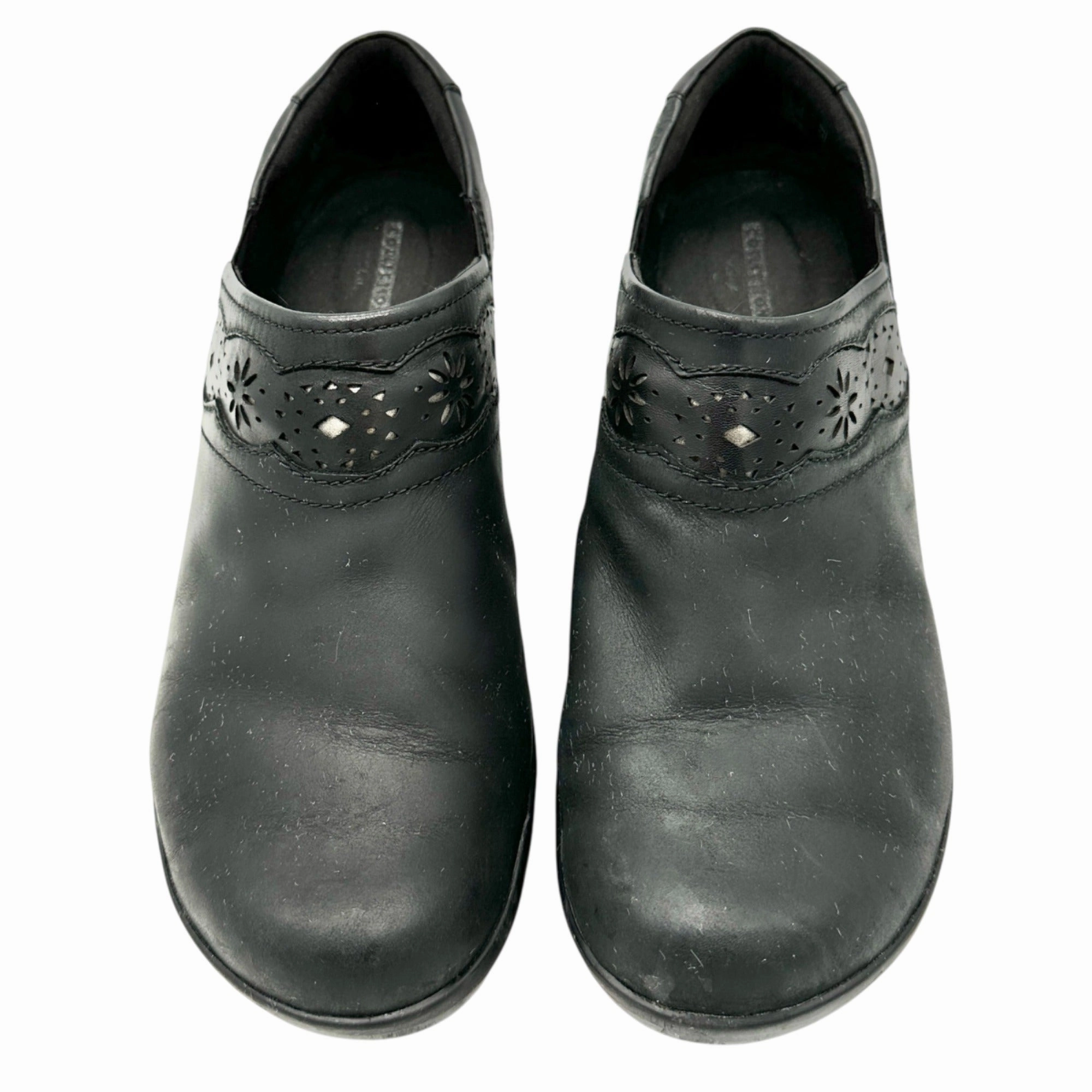 Running Shoes Without Shoelaces Collection by Clarks Marion Helen Clogs Womens 9.5W Black Leather Wedge Slip Ons