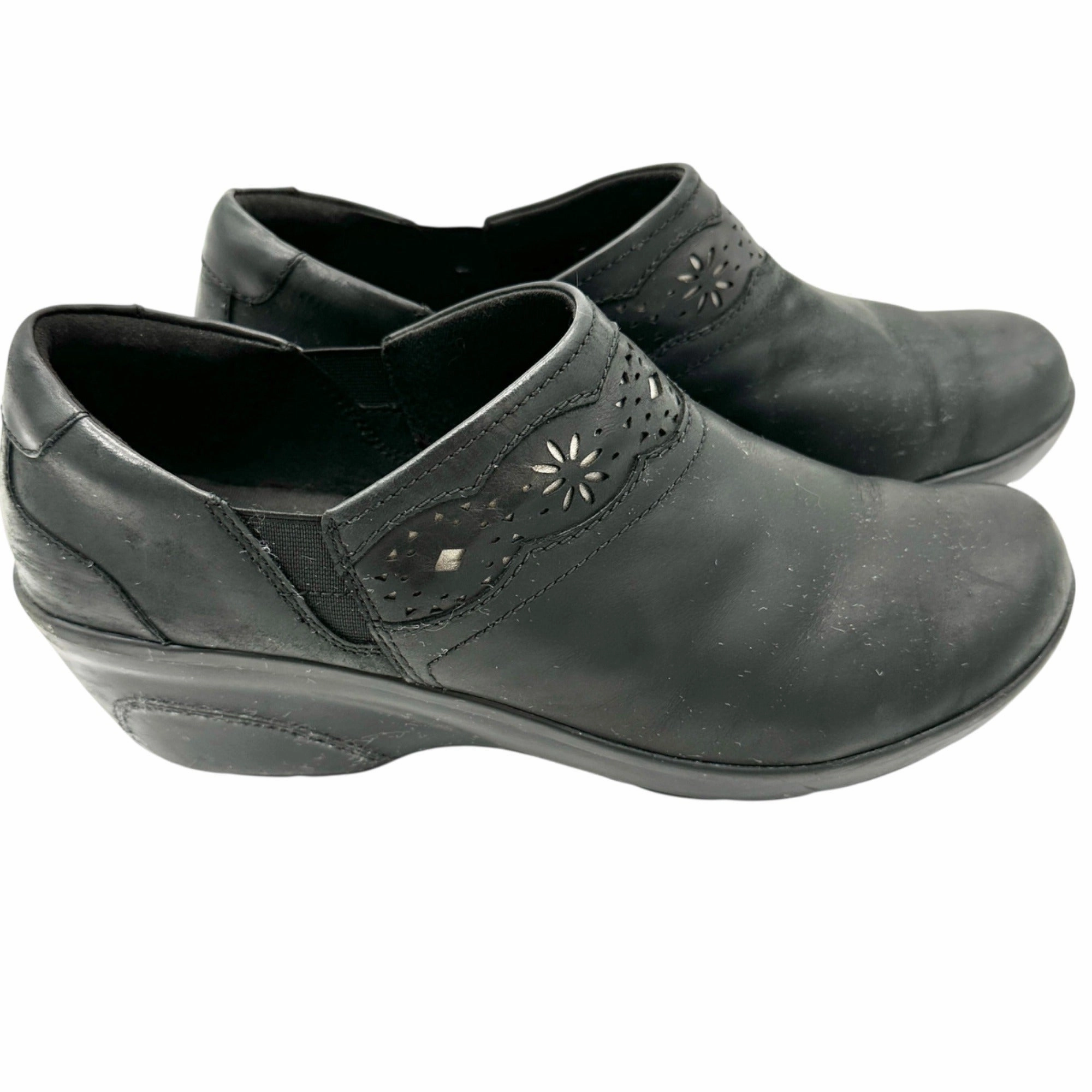 Collection by Clarks Marion Helen Clogs Womens 9.5W Black Leather Wedge Slip Ons Good Running Shoes For Heavy Runners