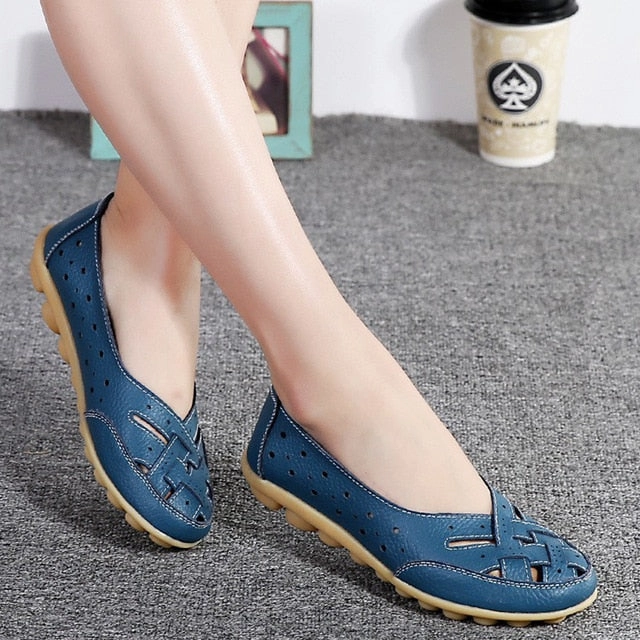 Flats For Women  Comrfort Genuine Leather Flat Shoes Woman Pointed Toe Shoes Flats