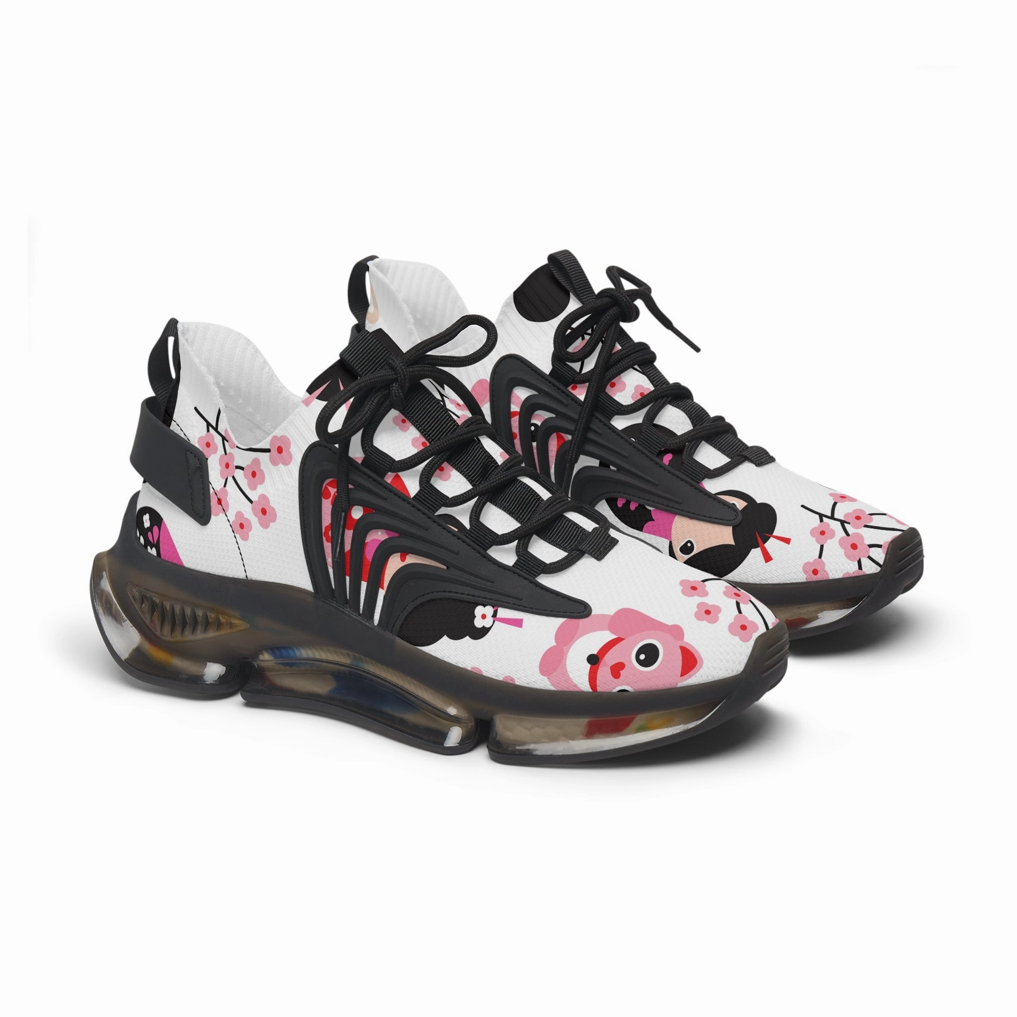 Exclusive Sneakers Floral Women's Mesh Sneakers - Cute Panda and Cherry Blossom Design