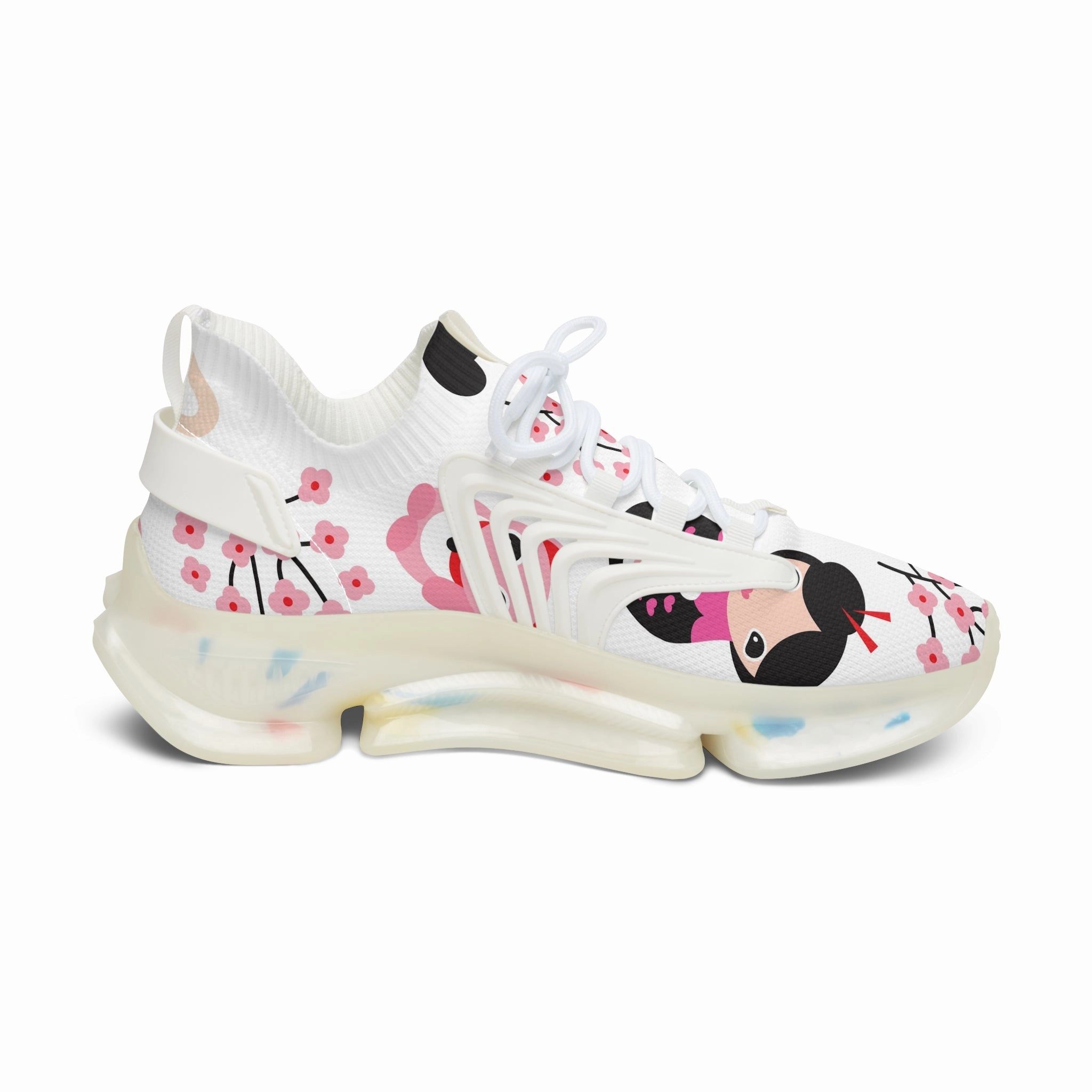 Lighting Up Sneakers Floral Women's Mesh Sneakers - Cute Panda and Cherry Blossom Design
