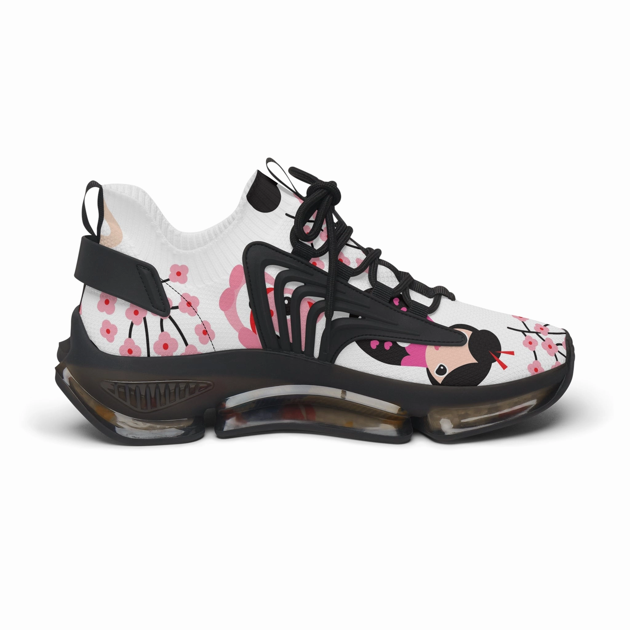 Air Sneakers Floral Women's Mesh Sneakers - Cute Panda and Cherry Blossom Design