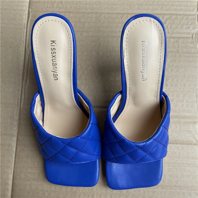 Slippers Slides 2022 Luxury Design Slides Women 9cm High Heels Mules Fetish Summer Sandals Stiletto Heels Slippers Prom Platform Stripper Shoes