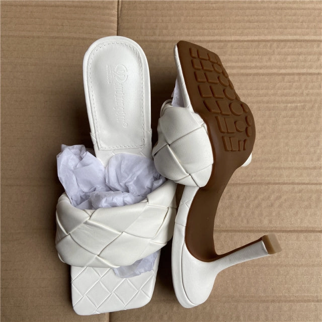 2022 Luxury Design Slides Women 9cm High Heels Mules Fetish Summer Sandals Stiletto Heels Slippers Prom Platform Stripper Shoes My Slippers Promo Code