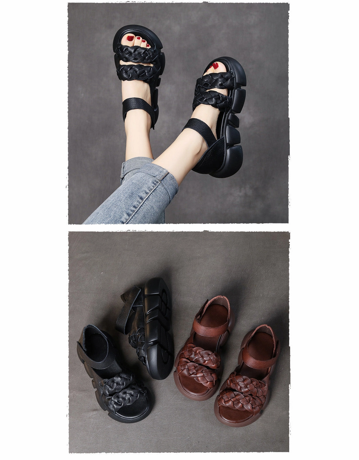 Retro Leather Braid Open Toe Platform Sandals Madden