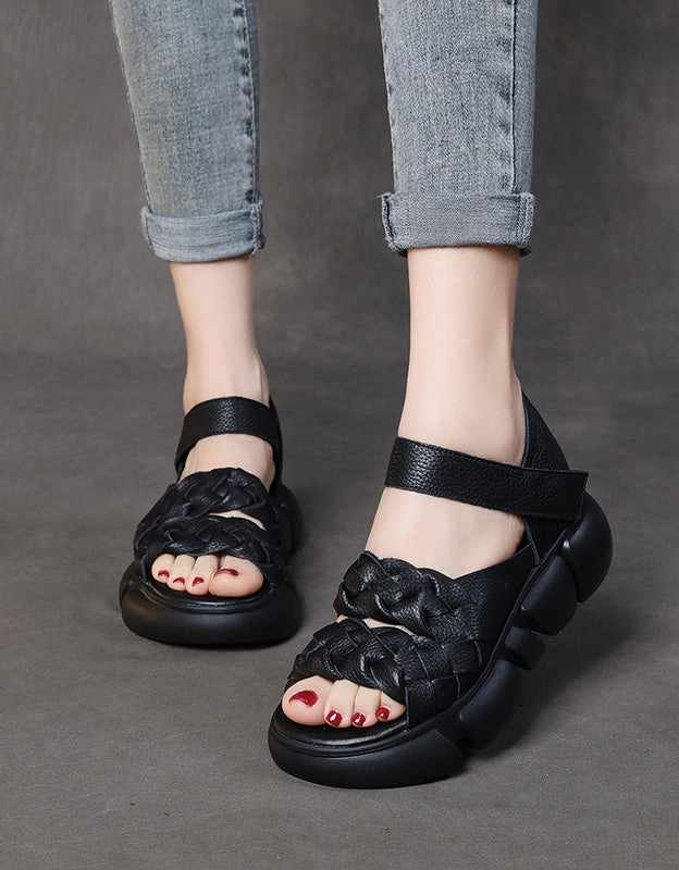 Retro Leather Braid Open Toe Platform Sandals Eurosoft Sandals