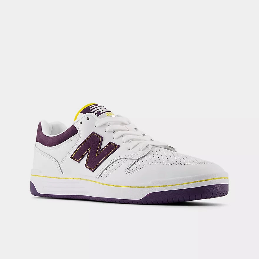 Mens Trail Running Shoes New Balance New Balance 480 83 Remixed Skate Shoes - White/Purple/Gold