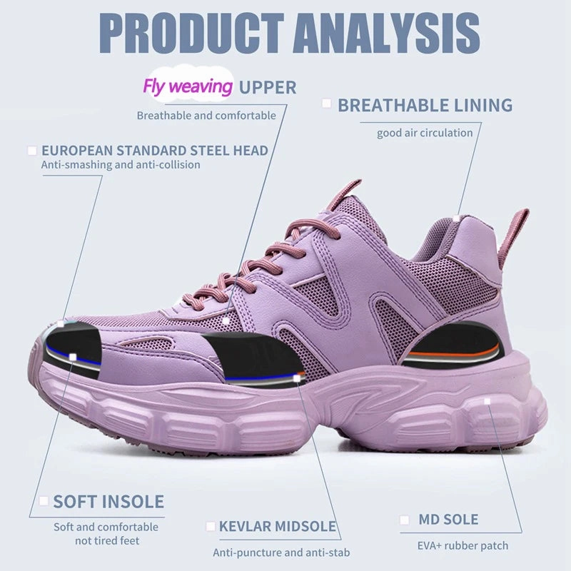 Women Safety Shoes Steel Toe Anti-Puncture Lightweight Sneakers Indestructible Reef Sneakers