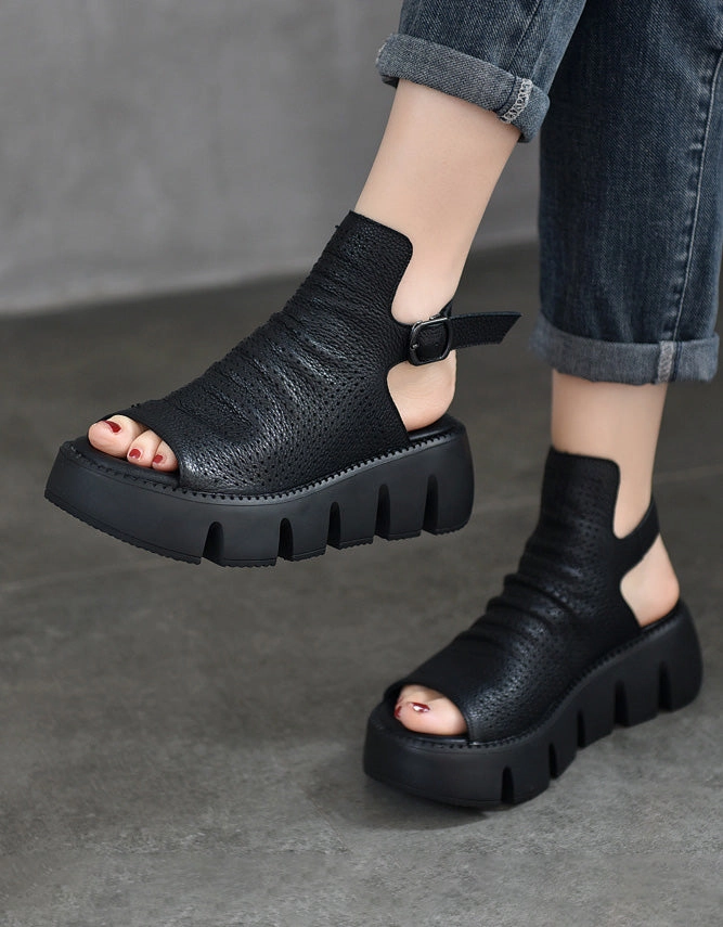 Comfortable Sole Fish Toe Retro Platfrom Sandals Slingback Platform Cute Sandals