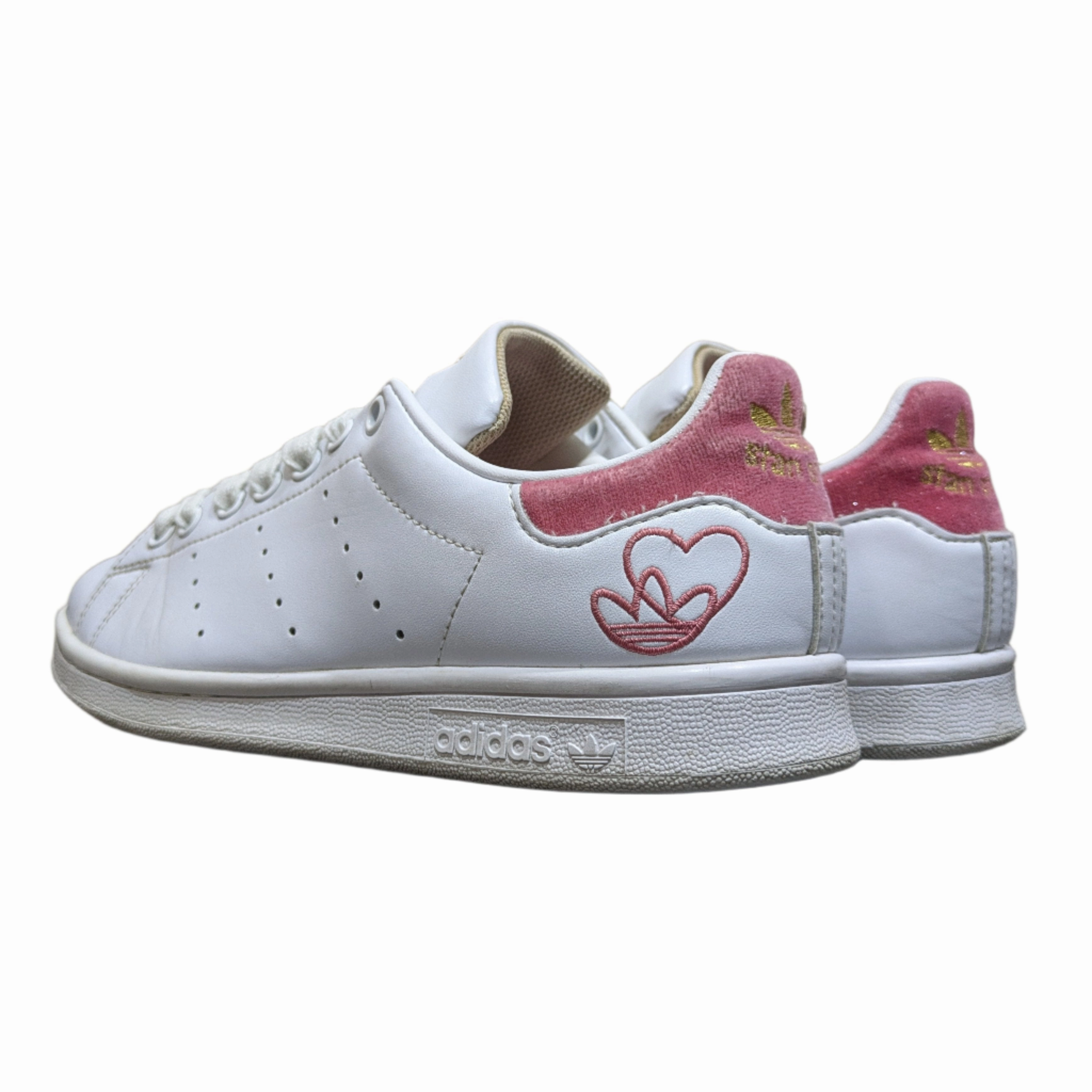 adidas Stan Smith Shoes with Embroidered Trefoil & Heart in Cloud White/Hazy Rose/Gold Metallic Adidas S2g Spikeless Golf Shoe