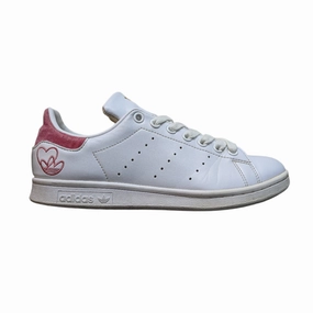 adidas Stan Smith Shoes with Embroidered Trefoil & Heart in Cloud White/Hazy Rose/Gold Metallic Adidas Gazelle Tennis Shoes