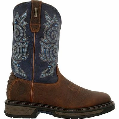 Georgia Boot Carbo Tec. Waterproof Pull on Boot. Brown/Navy Alligator Boots