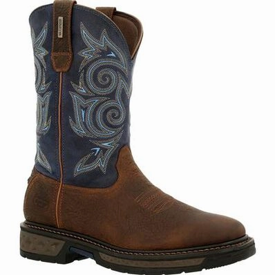 Short Boots Cowboy Georgia Boot Carbo Tec. Waterproof Pull on Boot. Brown/Navy