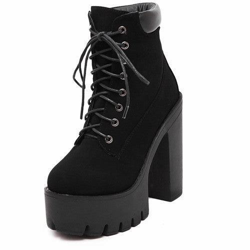 Hot Moms In High Heels Gdgydh Fashion Spring Autumn Platform Ankle Boots Women Lace Up Thick Heel Martin Boots Ladies Worker Boots Black Size 35-39