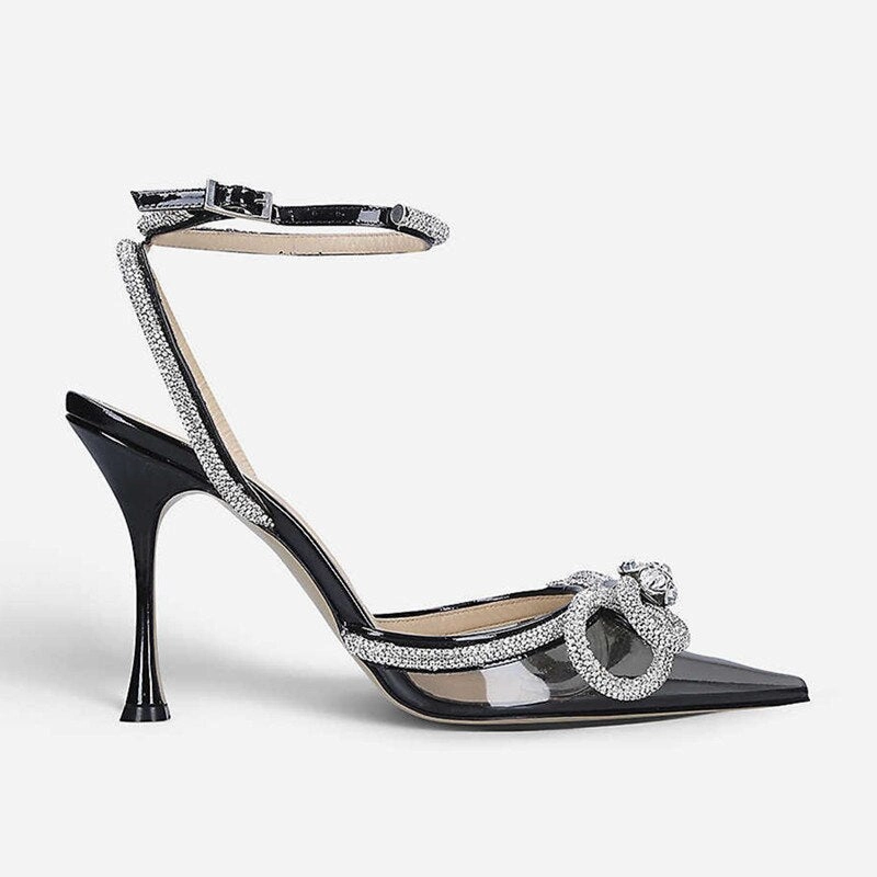 High Heels And Pencil Skirts Glitter Rhinestones Women Pumps Crystal bowknot Satin Summer Lady Shoes Genuine leather High heels Party Prom Shoes