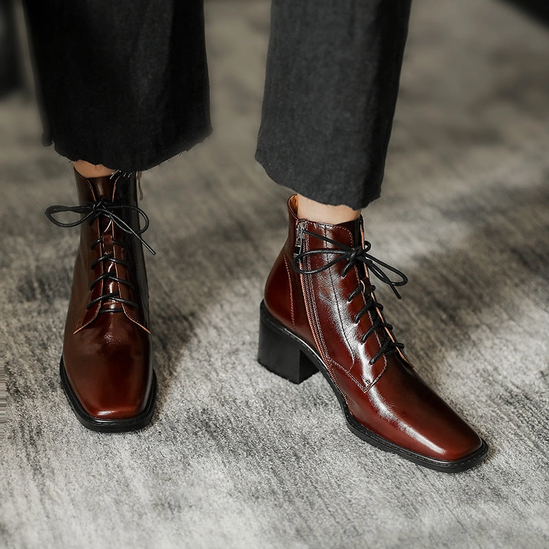 Cheap Hiking Boots Cross-tied Ankle Boots for Women Zipper High Heels