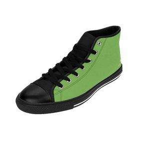 Black Leather Boots Green Men's High-top Sneakers, Solid Color Minimalist Designer Tennis Running Shoes (US Size: 6-14)