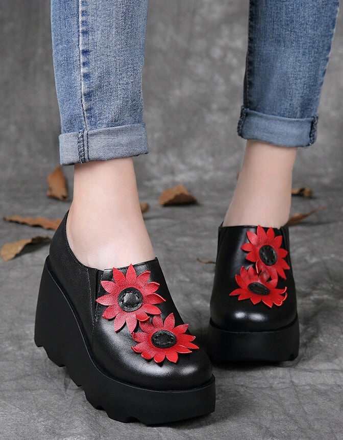 Handmade Leather Sunflower Retro Wedge Sandals Joie Sandals