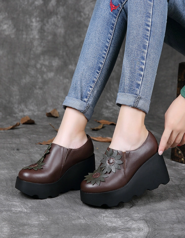 Handmade Leather Sunflower Retro Wedge Sandals Sandals Grande Saint Lucia