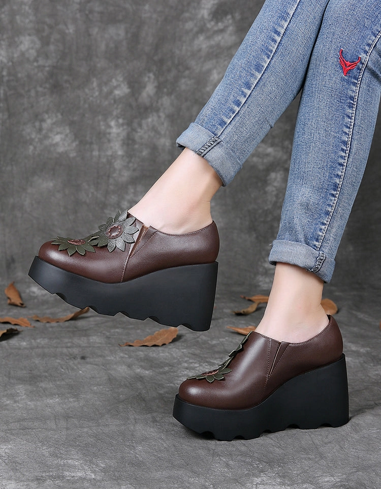 Pikolinos Palma Sandals Handmade Leather Sunflower Retro Wedge Sandals