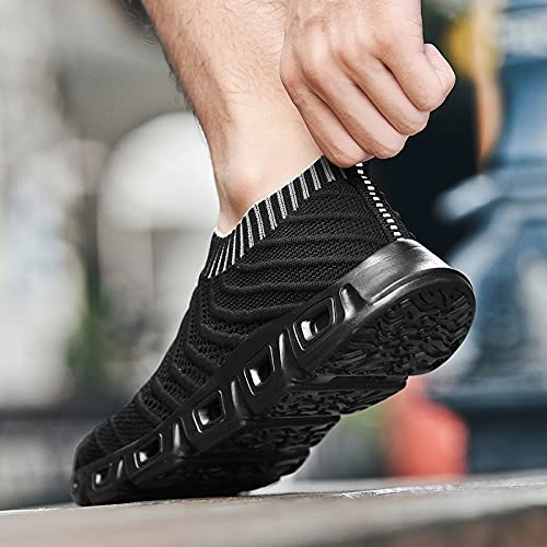 Studs For Golf Shoes HANMUN Mens Road Running Shoes Trainers Casual Sports Shoes Fitness Running Athletic Competition Trainers Slip on Trainers All Black Size 10