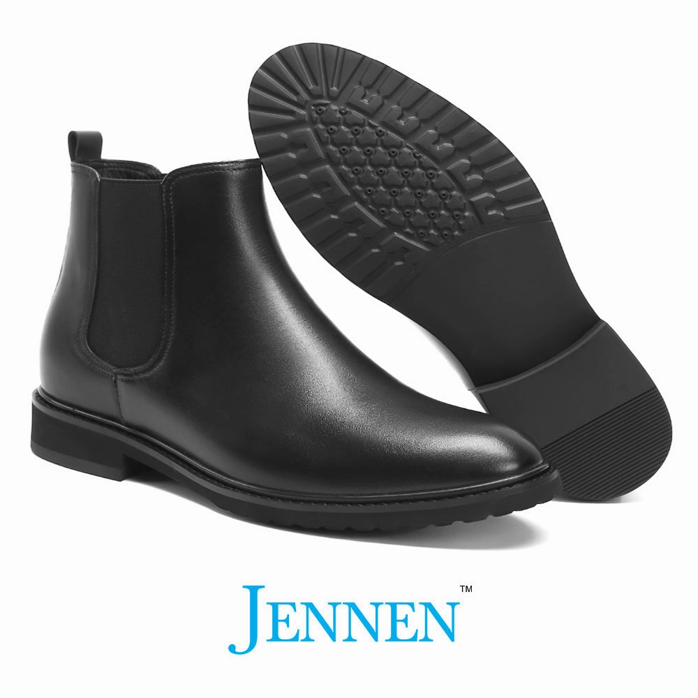 Mr. Tognetti 7cm | 2.8 inches All-Black Leather Height Increasing Boots Heel Boots