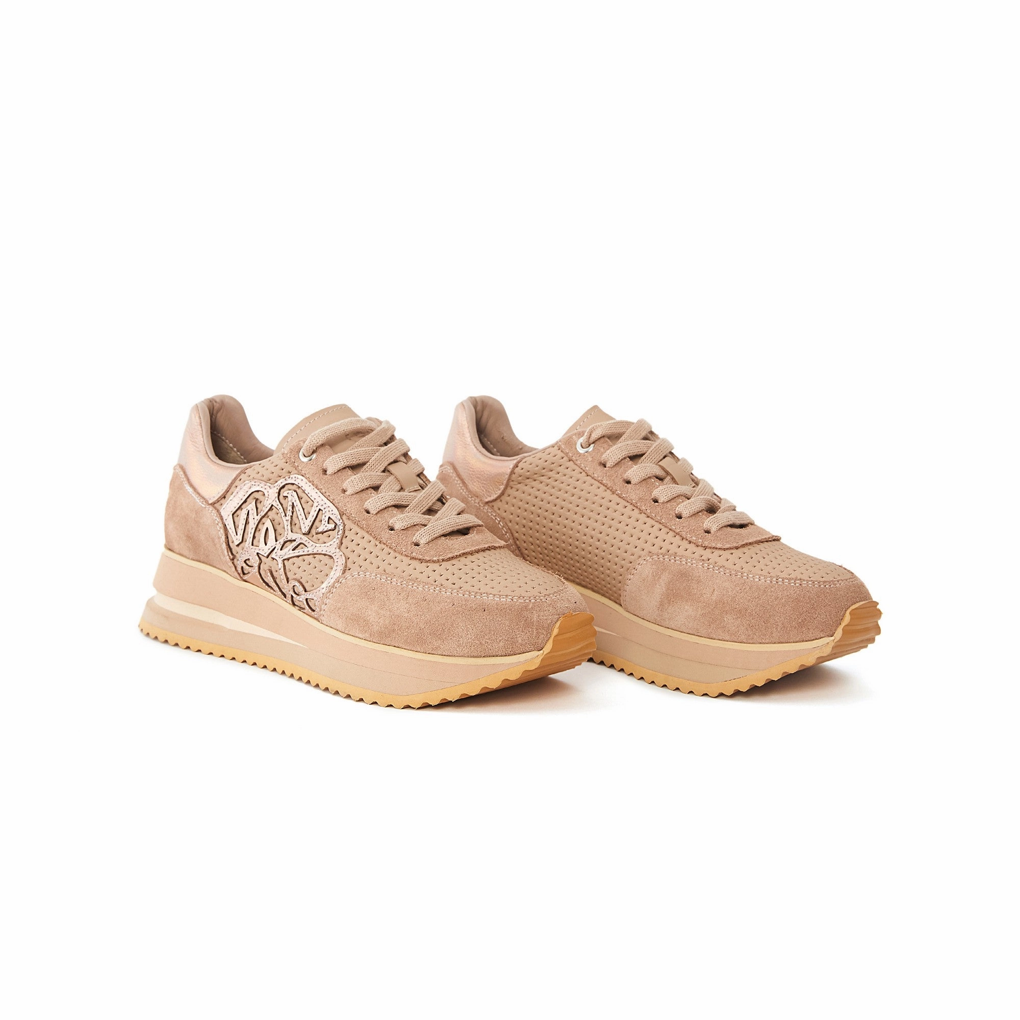 Women's Suede Calf Leather Handmade Sneakers W5013 Heel Height Sneakers