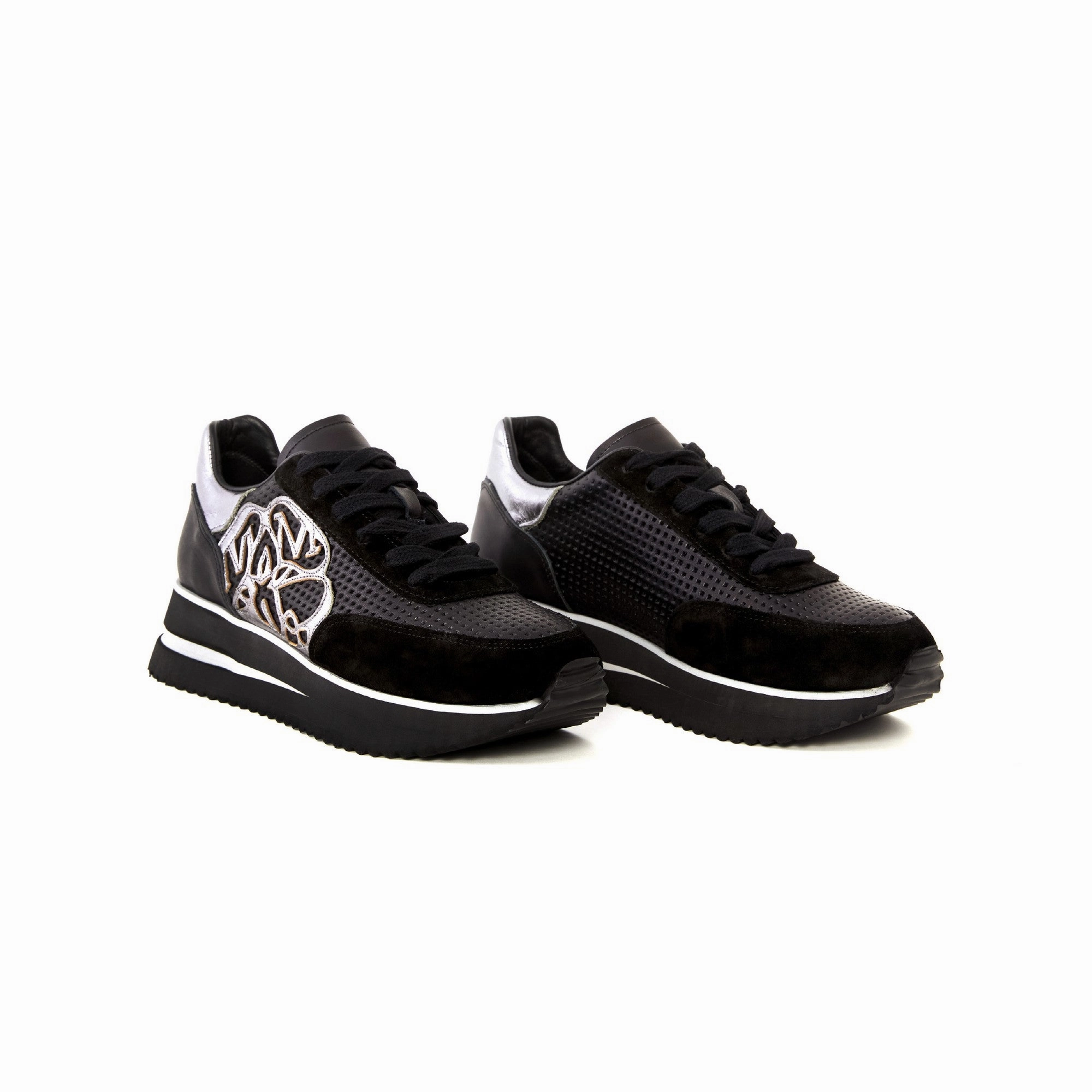 Blinged Sneakers Women's Suede Calf Leather Handmade Sneakers W5013