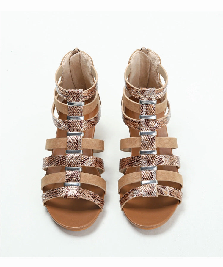 Heels Women Summer New Slope Heel Women Shoes Solid Color Breathable High Top GLADIATOR Shoes Colored High Heels