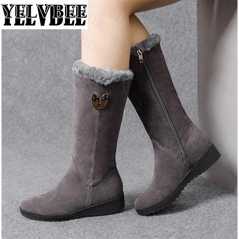 Simple High Heels High Boot Women Winter Suede Fur Boots