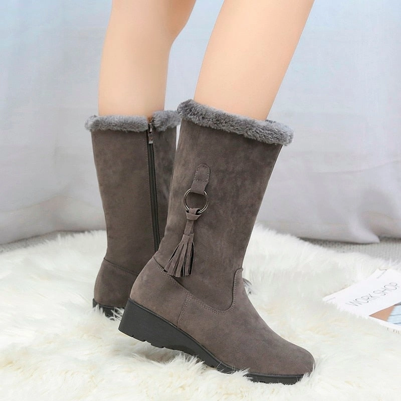 High Boot Women Winter Suede Fur Boots High Heel Bottle