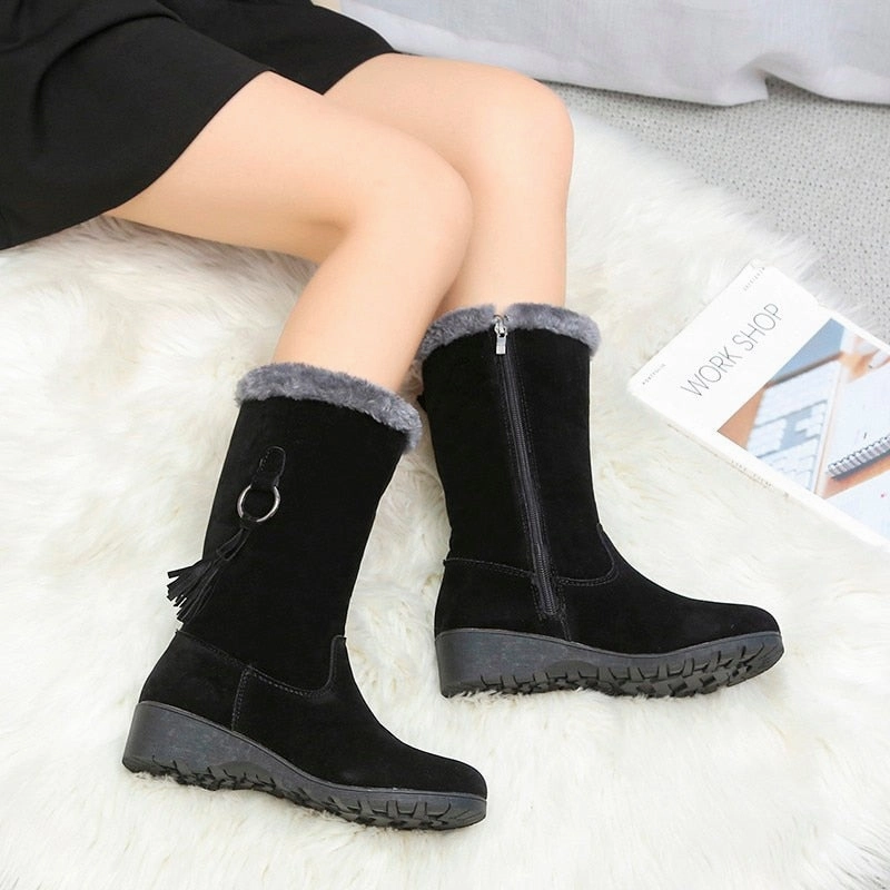 Feather High Heels High Boot Women Winter Suede Fur Boots