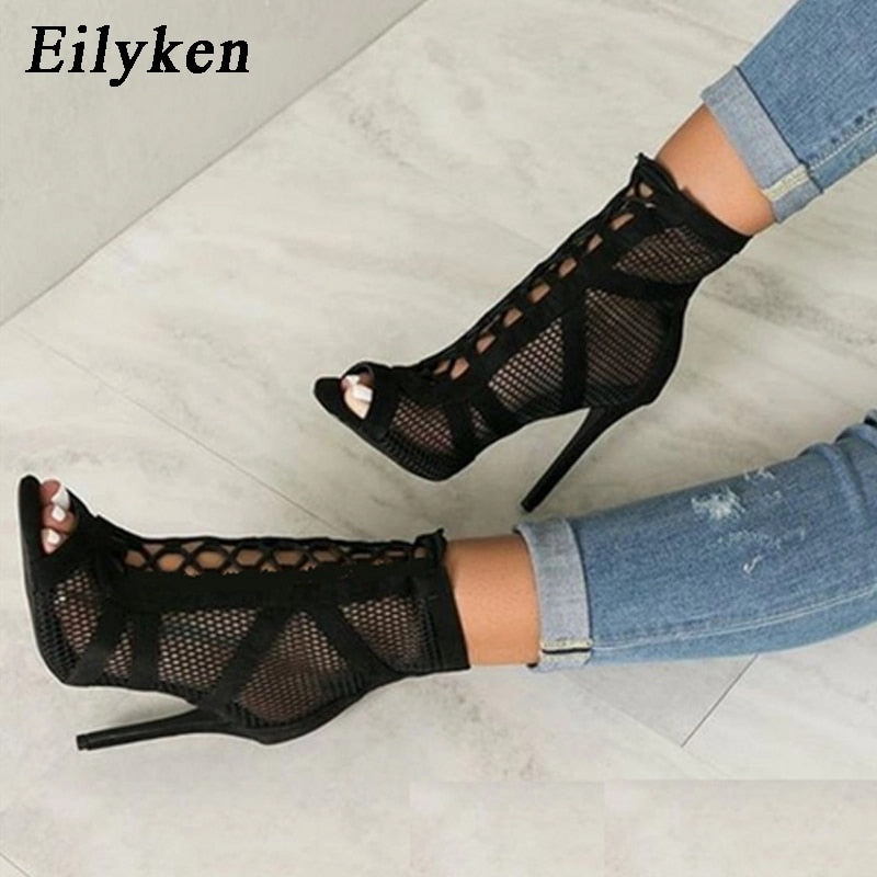 Sandals Grande Antigua Resort Map High Heel Black Sandals with Ankle Strap for Fashionable Women