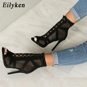 High Heel Black Sandals with Ankle Strap for Fashionable Women Sandals Good For Walking