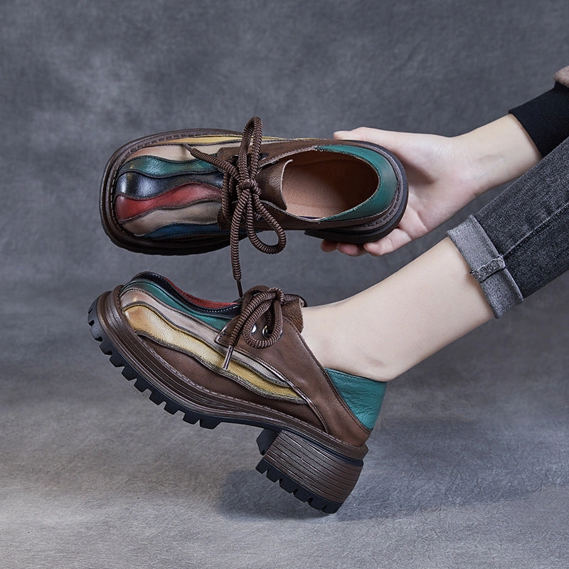 Casual Shoes To Wear With Joggers Women Retro Chunky Heel Leather Casual Shoes