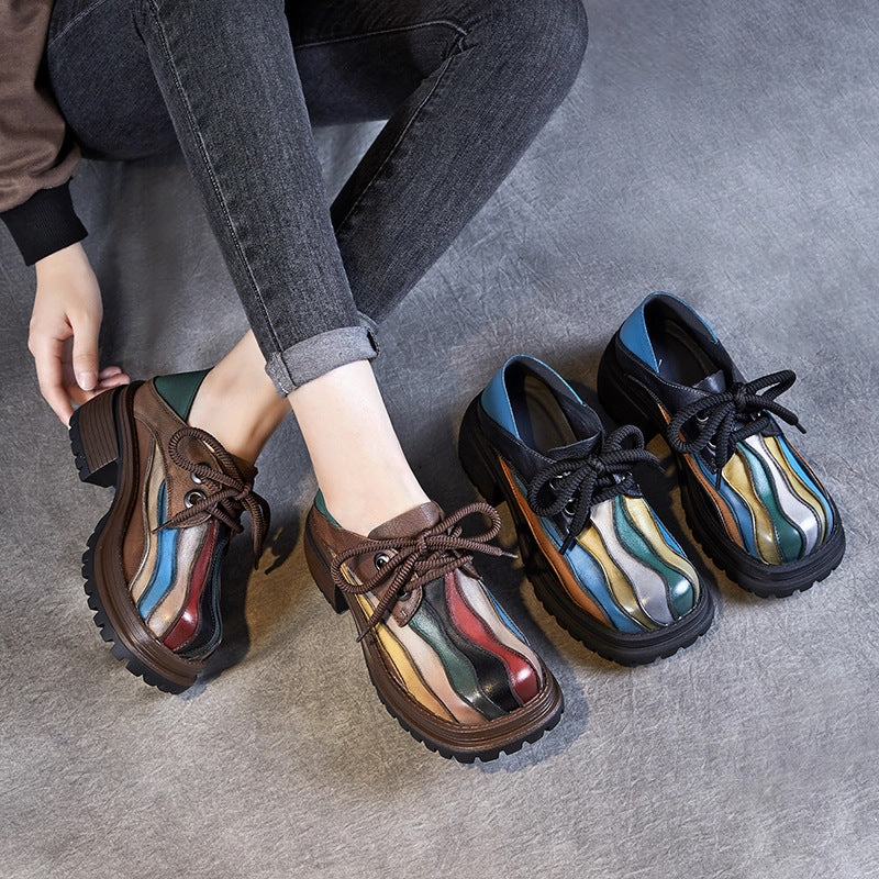 Women Retro Chunky Heel Leather Casual Shoes Business Casual Comfy Shoes