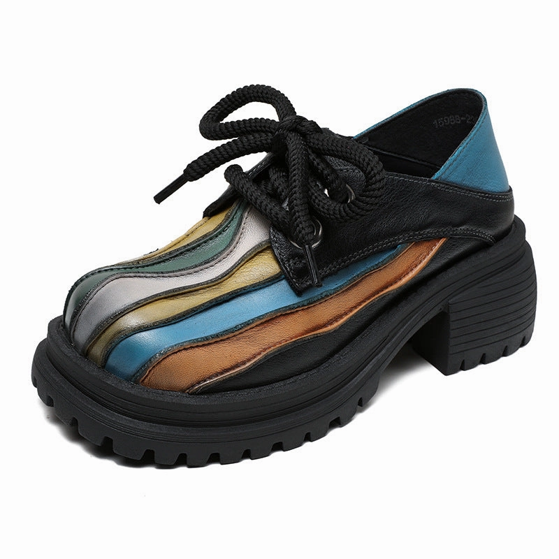 Women Retro Chunky Heel Leather Casual Shoes Casual Oxford Shoes With Jeans