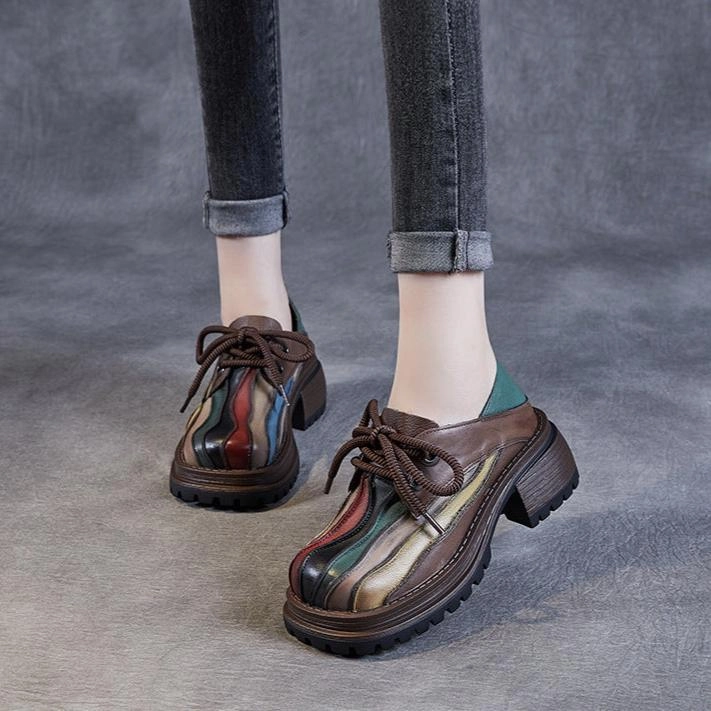 Casual Shoe Trend Women Retro Chunky Heel Leather Casual Shoes
