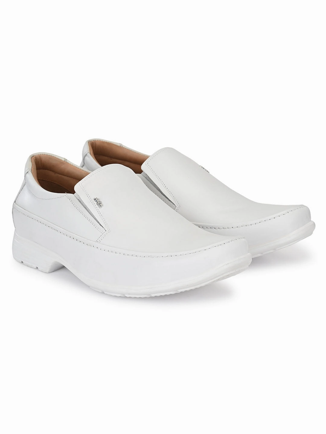 HITZR_5 Men's White Leather Formal  Slip-On Shoes Business Casual Shoes For Flat Feet