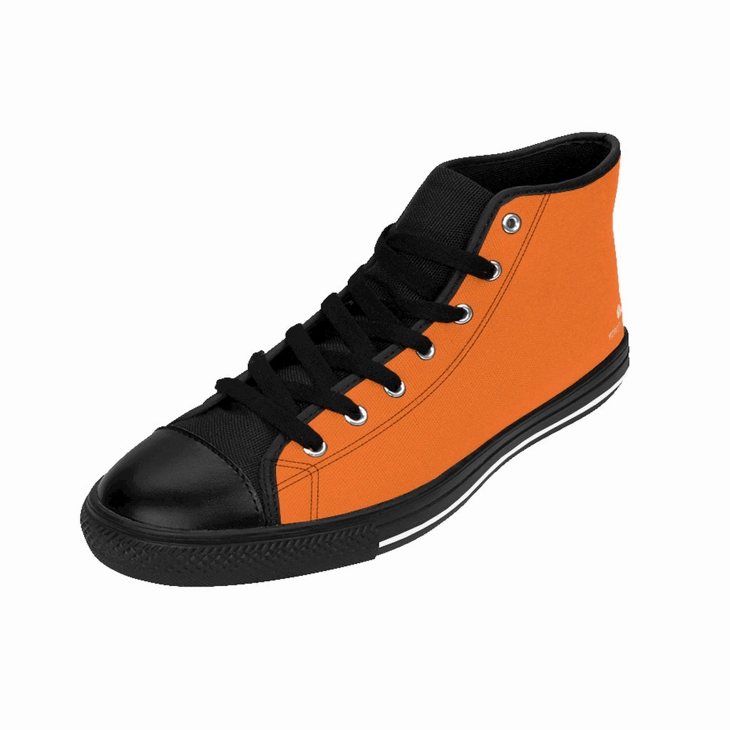 Cowboy Boots Mid Calf Hot Orange Men's High-top Sneakers, Solid Color Minimalist Designer Tennis Running Shoes