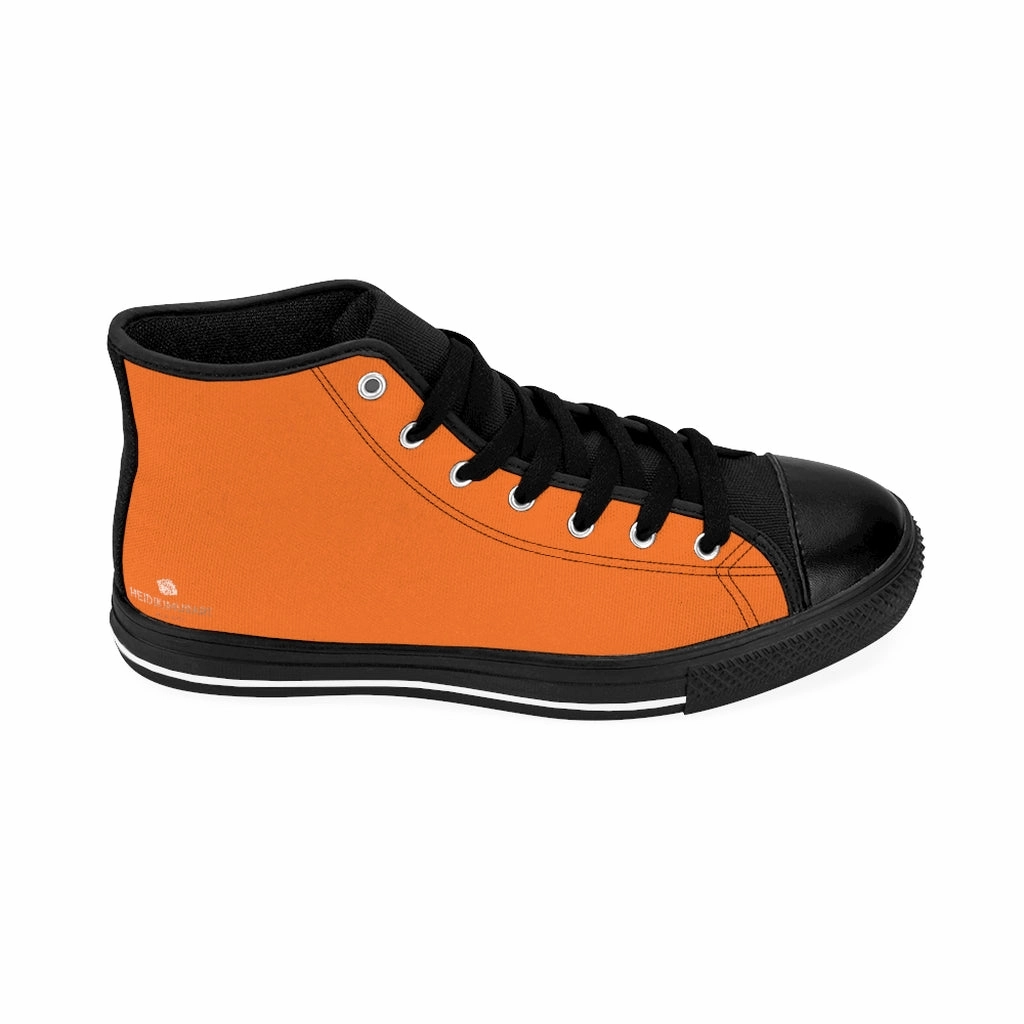 Hot Orange Men's High-top Sneakers, Solid Color Minimalist Designer Tennis Running Shoes Met Guard Steel Toe Boots