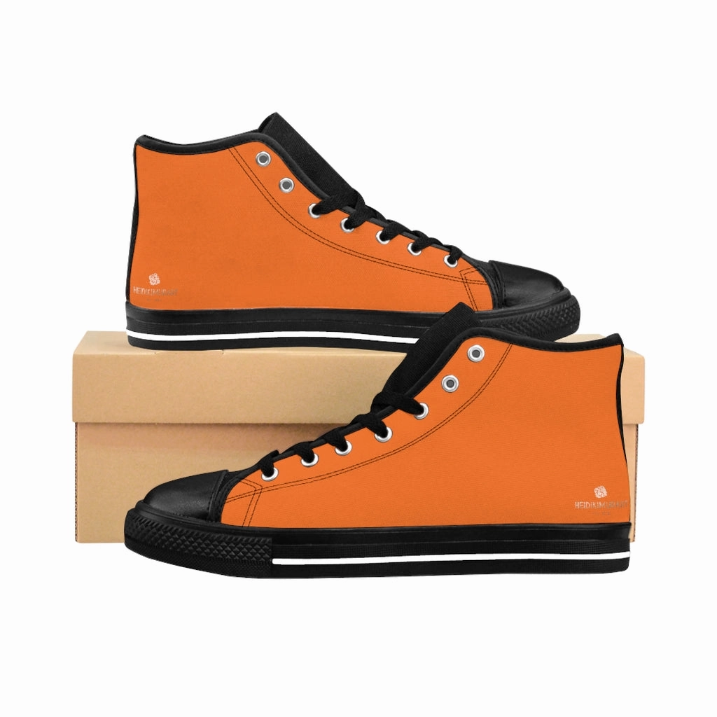 Hot Orange Men's High-top Sneakers, Solid Color Minimalist Designer Tennis Running Shoes Brown Crocodile Boots