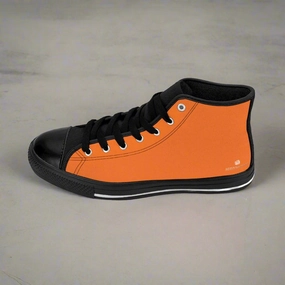 Waterproofing For Leather Boots Hot Orange Men's High-top Sneakers, Solid Color Minimalist Designer Tennis Running Shoes