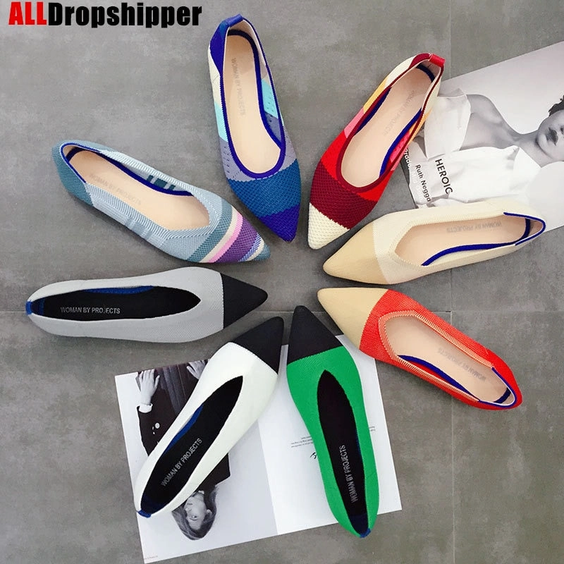 Shoe Inserts For Ballet Flats Color Casual Women Soft Shoes Breathable Knit Pointed Shoes Women's Flat Shoes Ballet Single Shoes Comfortable Pregnant Shoes
