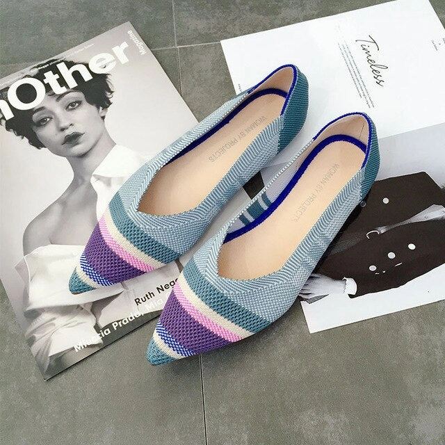 Flat Dress Shoe Laces Color Casual Women Soft Shoes Breathable Knit Pointed Shoes Women's Flat Shoes Ballet Single Shoes Comfortable Pregnant Shoes